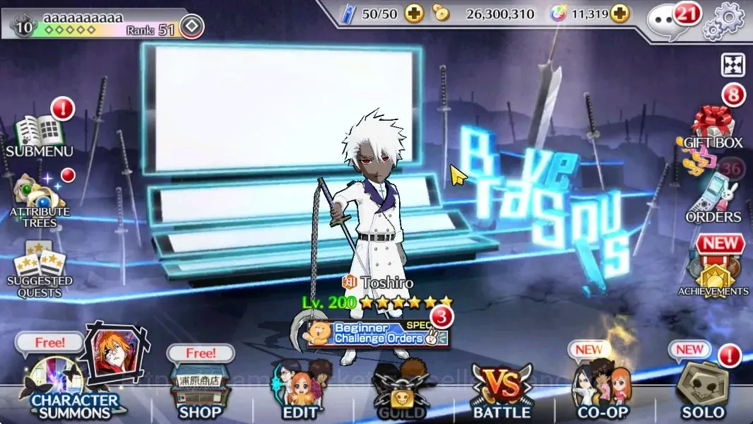 Bleach: Brave Souls Accounts Mid-Tier Global | 5K BP+11K Orb | Mid Story | Toshir TYBW Zombie | Yoruichi Xmas22 | Aizen 6th 1