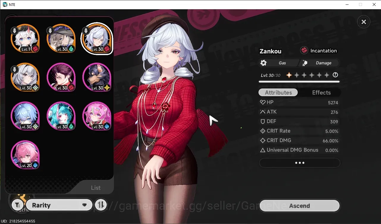 Neverness to Everness Accounts SEA|HL 18|Tyc 5|3 S Class 1 Limited|Zankou+Outfits|Jiuyuan,Sakiri|Scarlet Sash Glider|Female 1