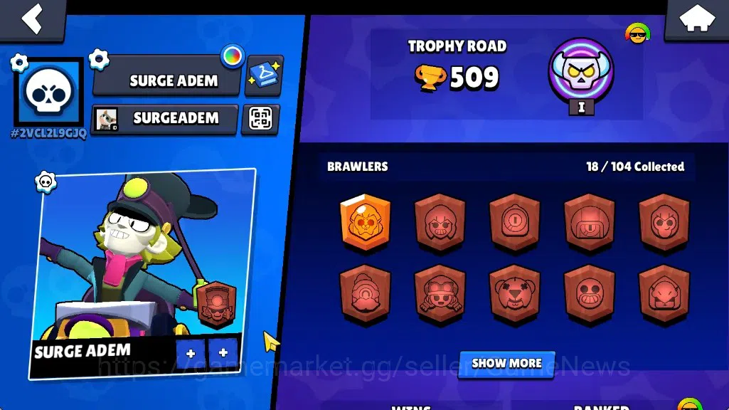 Brawl Stars Accounts 509 Trophy|18 Brawlers 1 Max (Byron)|7k PP|2 Mythic (Gridiron Otis,Ringmaster Byron),6 Epic Skin|CN 2
