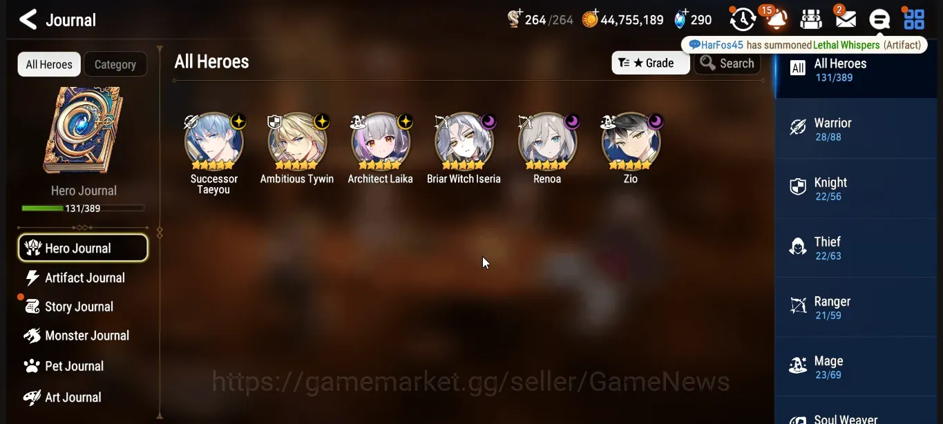 Epic Seven Accounts Limited Hero Global UnVerif|6 ML(Zio, BW Iseria,S Taeyou,Renoa Etc), Haru+Art,MeiLin+Art,Vildred,A 1