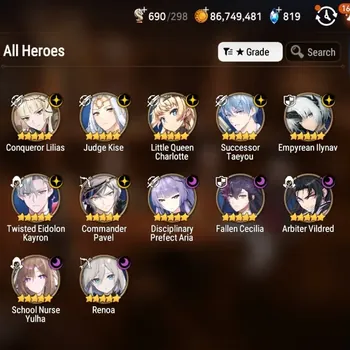 Epic Seven Accounts High-End GLOBAL UnVerif|Full CZN|12 ML(School Nurse Yulha,Renoa,AB Vildred,etc)+(Mei