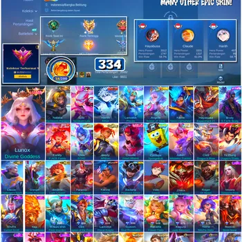 Mobile Legends: Bang Bang Accounts #4594 334 Skins | Lunox Divine Goddess (LEGEND) | Harith Killua (HUNTER X HUNTER