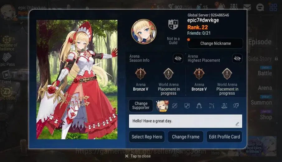 Epic Seven Accounts Starter Global Unverif | Starter | 2 ML (Tidal Rift Elvira,Zio) | PoH ON | SS 15 | Stigma 4.1K |Log 1