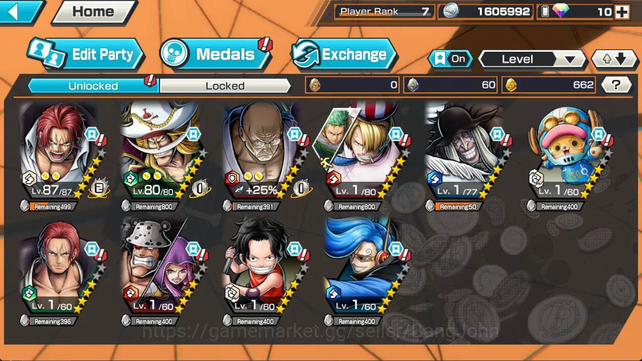 One Piece Bounty Rush Accounts Others GLOBAL | 4 ex, FR shanks, DD shanks, GP newgate, St ethan baron Check SS OPBR162B 2