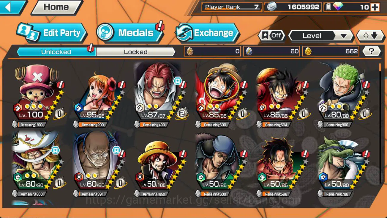 One Piece Bounty Rush Accounts Others GLOBAL | 4 ex, FR shanks, DD shanks, GP newgate, St ethan baron Check SS OPBR162B 3