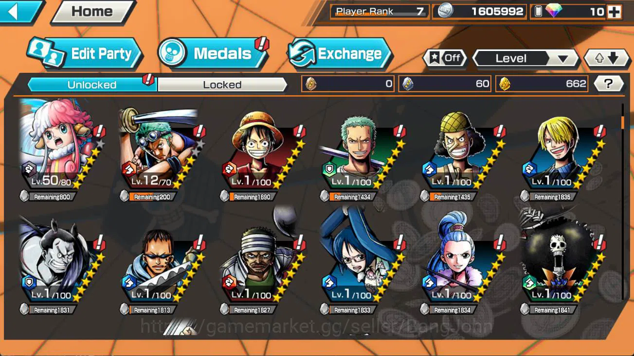 One Piece Bounty Rush Accounts Others GLOBAL | 4 ex, FR shanks, DD shanks, GP newgate, St ethan baron Check SS OPBR162B 4