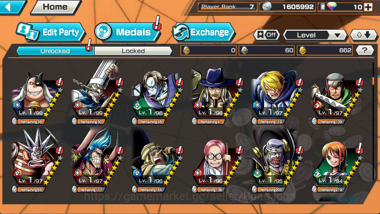 One Piece Bounty Rush Accounts Others GLOBAL | 4 ex, FR shanks, DD shanks, GP newgate, St ethan baron Check SS OPBR162B 5