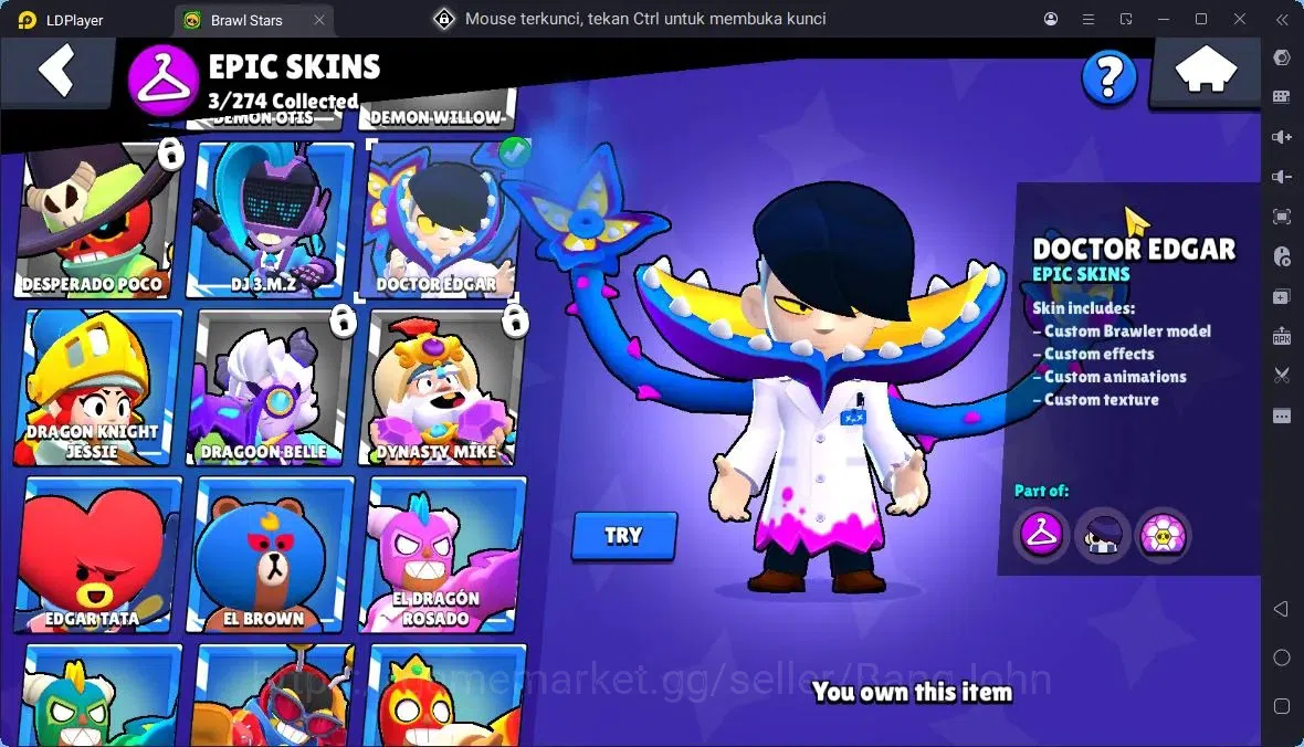Brawl Stars Accounts Thropy 596 | 13 Brawler | 2 Max,1 MaxHC (Shelly)|1 Legend,1 Mythic,3 Epic Skin|2570 3