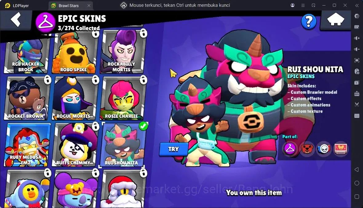 Brawl Stars Accounts Thropy 596 | 13 Brawler | 2 Max,1 MaxHC (Shelly)|1 Legend,1 Mythic,3 Epic Skin|2570 5