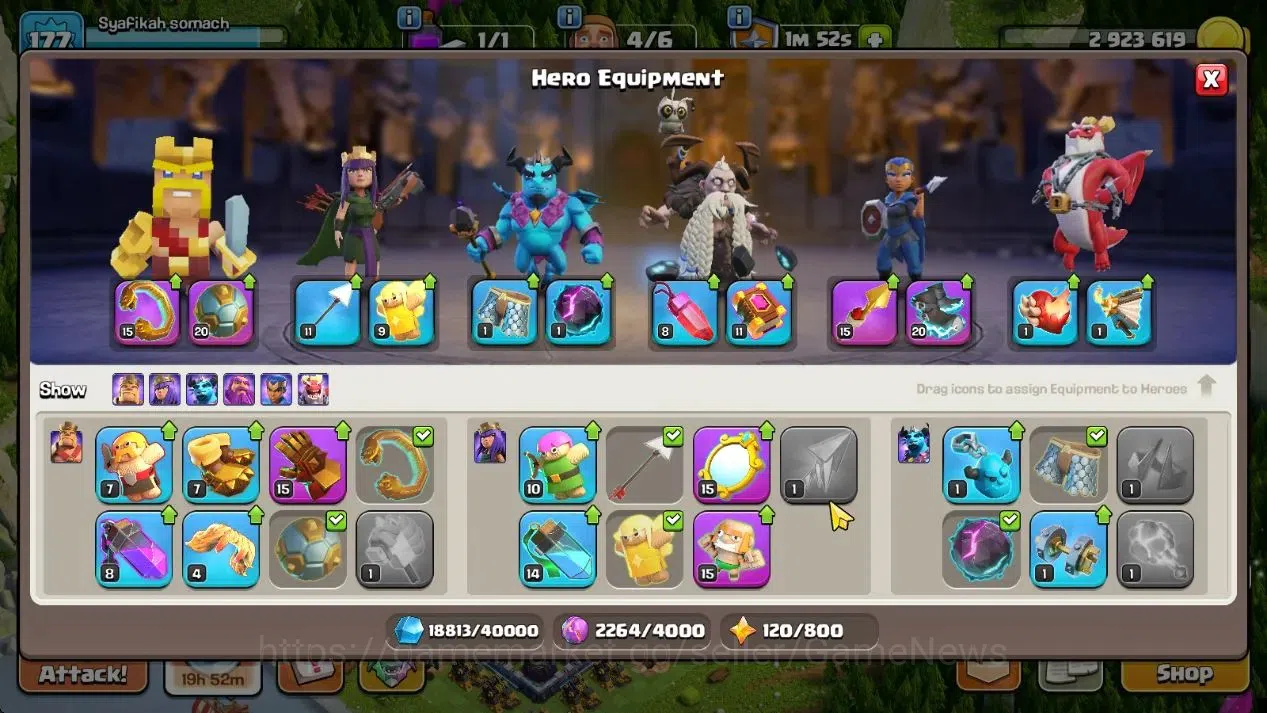 Clash of Clans Accounts High-End Lv 177|TH 15|HH 9|Limited Skin|BK 57,AQ 79,GW 60,MP 49,RC 28,DD 2|BM 28,BC 26|1187 Gems|CN 13