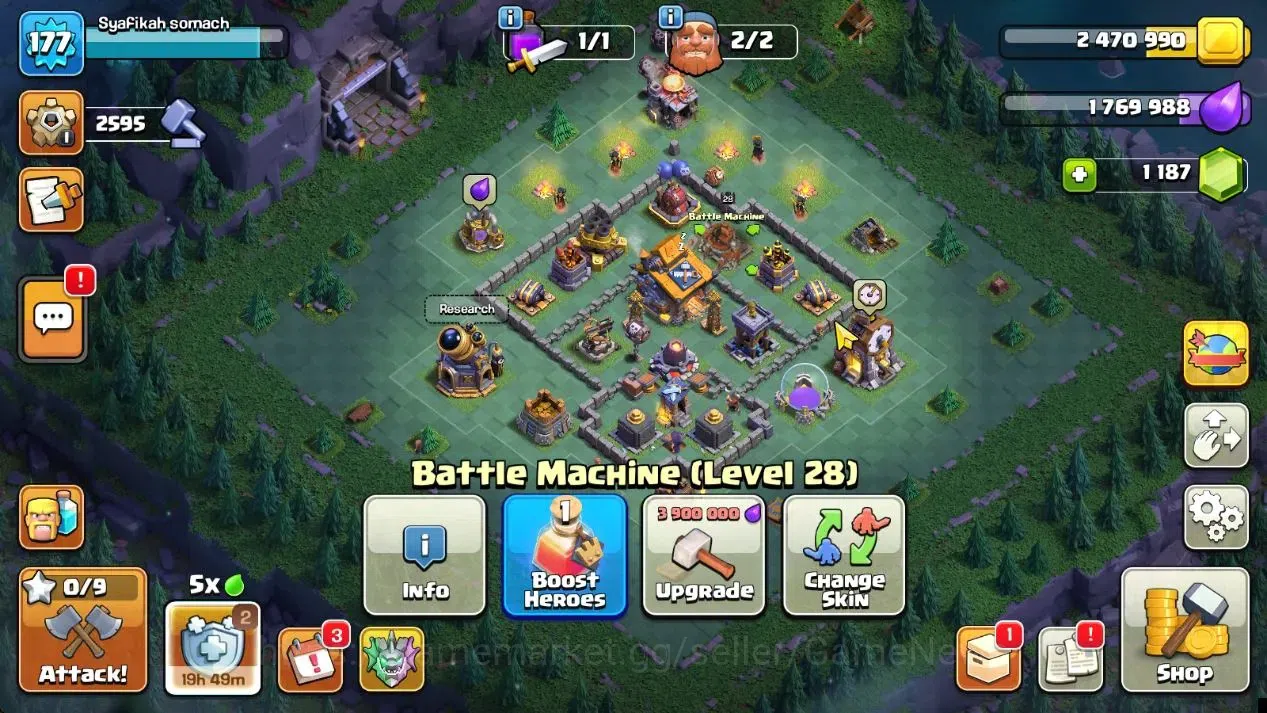 Clash of Clans Accounts High-End Lv 177|TH 15|HH 9|Limited Skin|BK 57,AQ 79,GW 60,MP 49,RC 28,DD 2|BM 28,BC 26|1187 Gems|CN 17