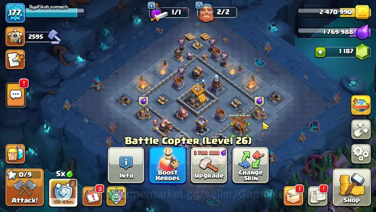 Clash of Clans Accounts High-End Lv 177|TH 15|HH 9|Limited Skin|BK 57,AQ 79,GW 60,MP 49,RC 28,DD 2|BM 28,BC 26|1187 Gems|CN 19