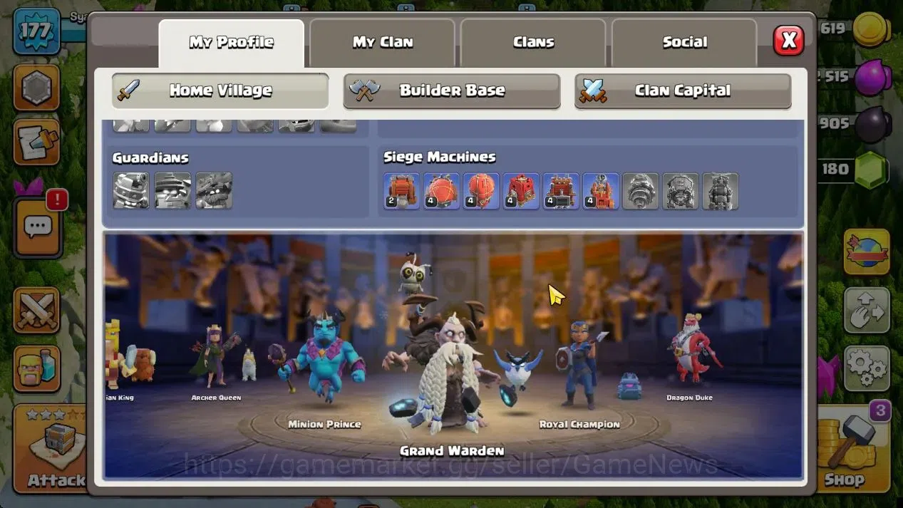 Clash of Clans Accounts High-End Lv 177|TH 15|HH 9|Limited Skin|BK 57,AQ 79,GW 60,MP 49,RC 28,DD 2|BM 28,BC 26|1187 Gems|CN 4