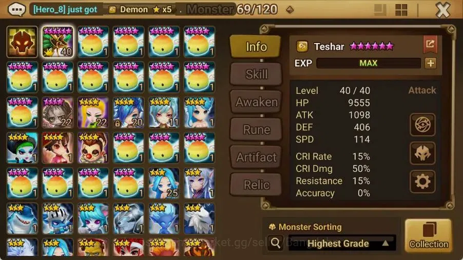 Summoners War: Sky Arena Accounts Starter GLOBAL | NB 5 TESHAR,Starter Gacha 115 12Y+160 11Y Scrool, 3 Legendary All 2