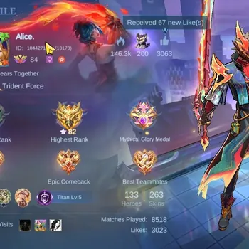 Mobile Legends: Bang Bang Accounts Collector Hero 133|Skin 263|Recall Seal of Anvil|Ling Neobeast,Floryn Sanrio,Karina