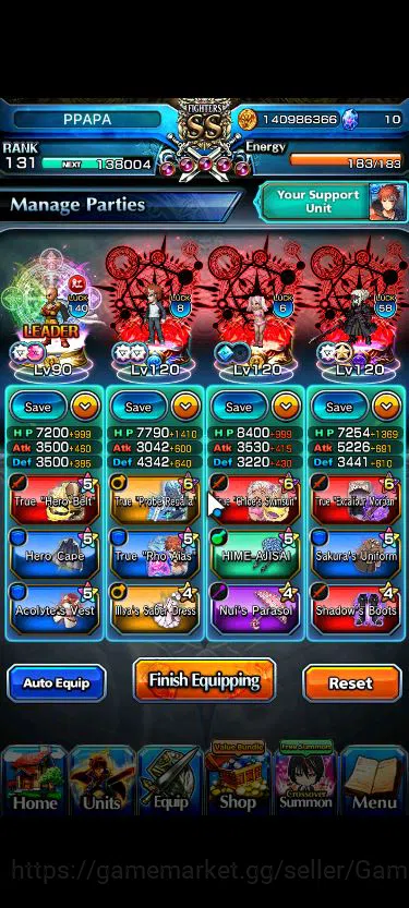 Grand Summoners Accounts Mid-Game Global|Rank 131|1 Sp Art+24 Ascend+6 TW|[Saitama 140 4