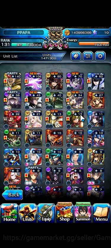 Grand Summoners Accounts Mid-Game Global|Rank 131|1 Sp Art+24 Ascend+6 TW|[Saitama 140 6