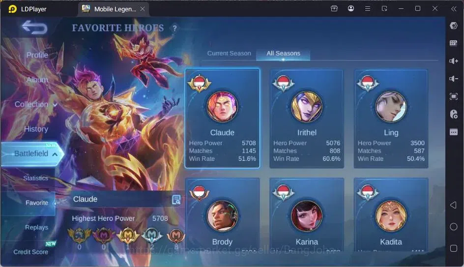 Mobile Legends: Bang Bang Accounts Global|Hero 132|Skin 259|Renowned|Prime Claude|Col image 13