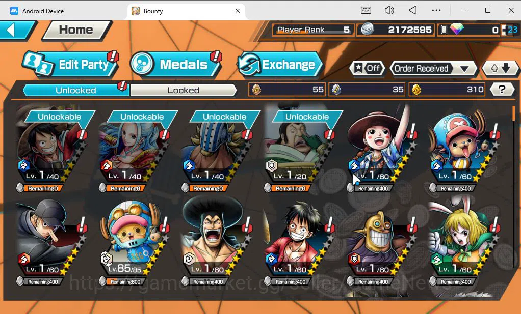 One Piece Bounty Rush Accounts Mid-Tier Global|4 EX|BP Kuzan,T4E Marshall D Teach,Seraphim SSnake,GP Gol D 6
