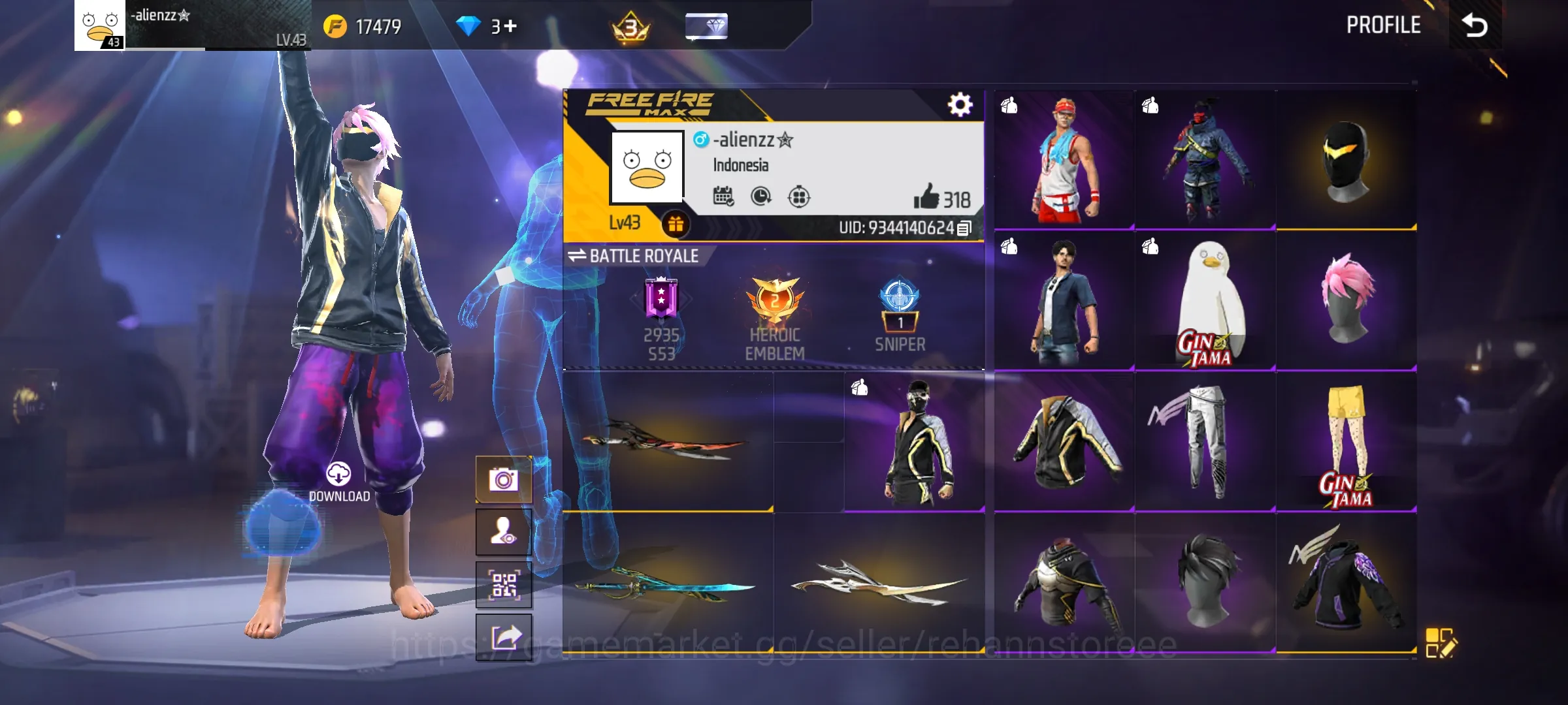 Free Fire Accounts DANA PELAJAR IDAMAN - SKIN KATANA 4 - BUBDLE IDAMAN 1