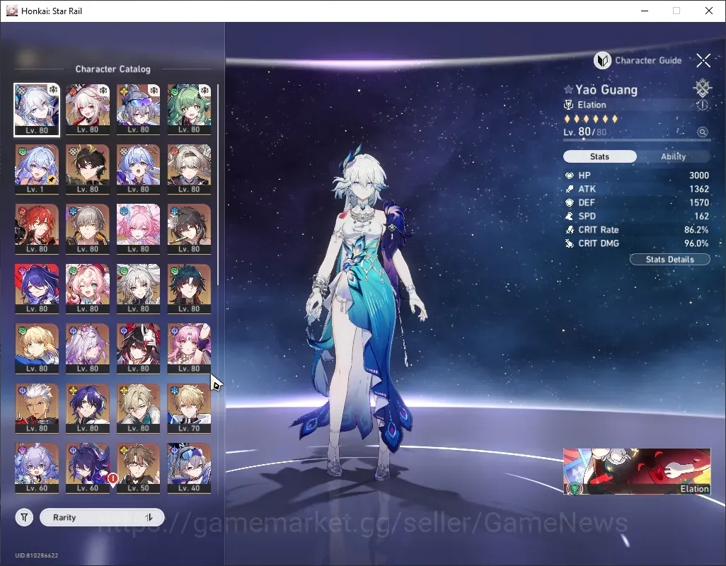 Honkai Star Rail Accounts Others Asia|TL 70|Char Selector On|1 Prem Team|24 Limited|(Acheron E2,Castorice,Hyacine,Sparxie 1