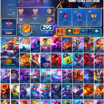 Mobile Legends: Bang Bang Accounts 🔥 #4172 🔥 💎 295 Skins 👑 Collector Yi Sun-shin Lone Destructor ⚔️ Renowned Collector I