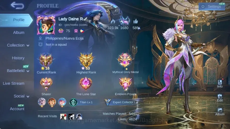 Mobile Legends: Bang Bang Accounts Collector Global|Skin 205|Expert|Collector Natalia,Blazing Layla+Claude+Esmeralda,DragonT 1