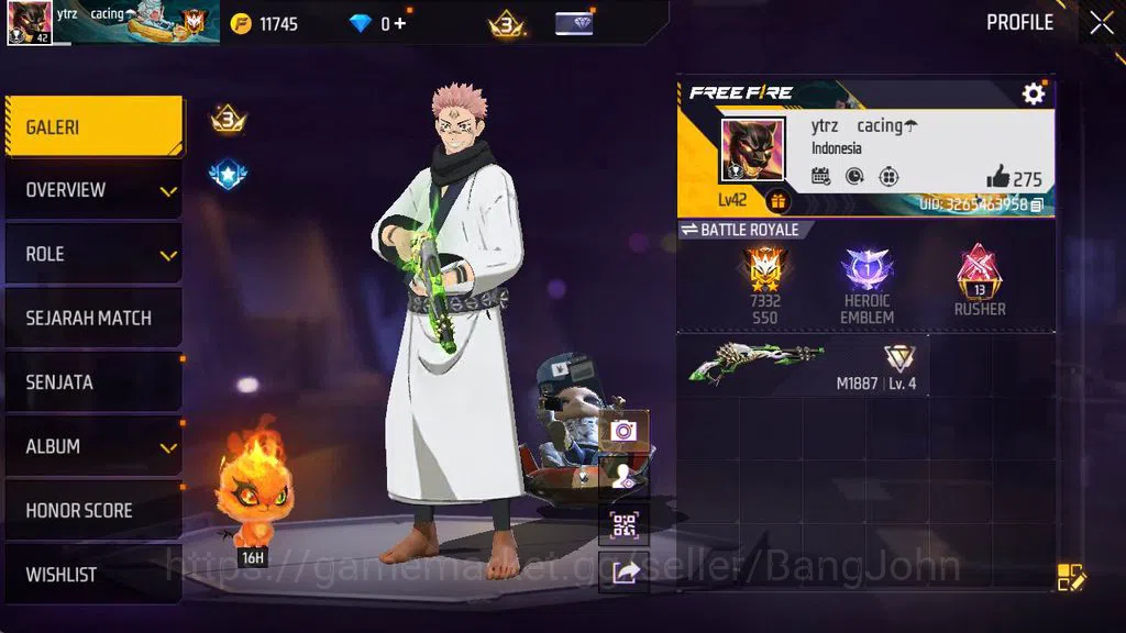 Free Fire Accounts Indonesia, Vault 46, SG lumut, bundle sukuna jjk, image 1