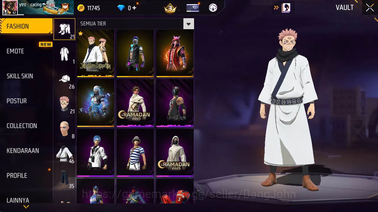Free Fire Accounts Indonesia, Vault 46, SG lumut, bundle sukuna jjk, image 11