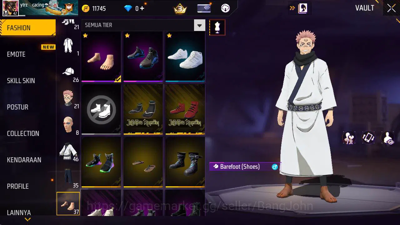 Free Fire Accounts Indonesia, Vault 46, SG lumut, bundle sukuna jjk, image 4
