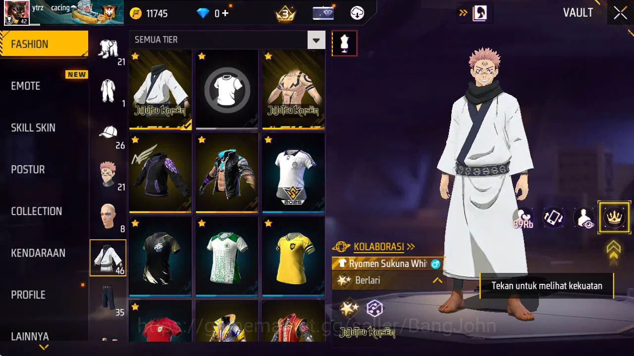 Free Fire Accounts Indonesia, Vault 46, SG lumut, bundle sukuna jjk, image 6