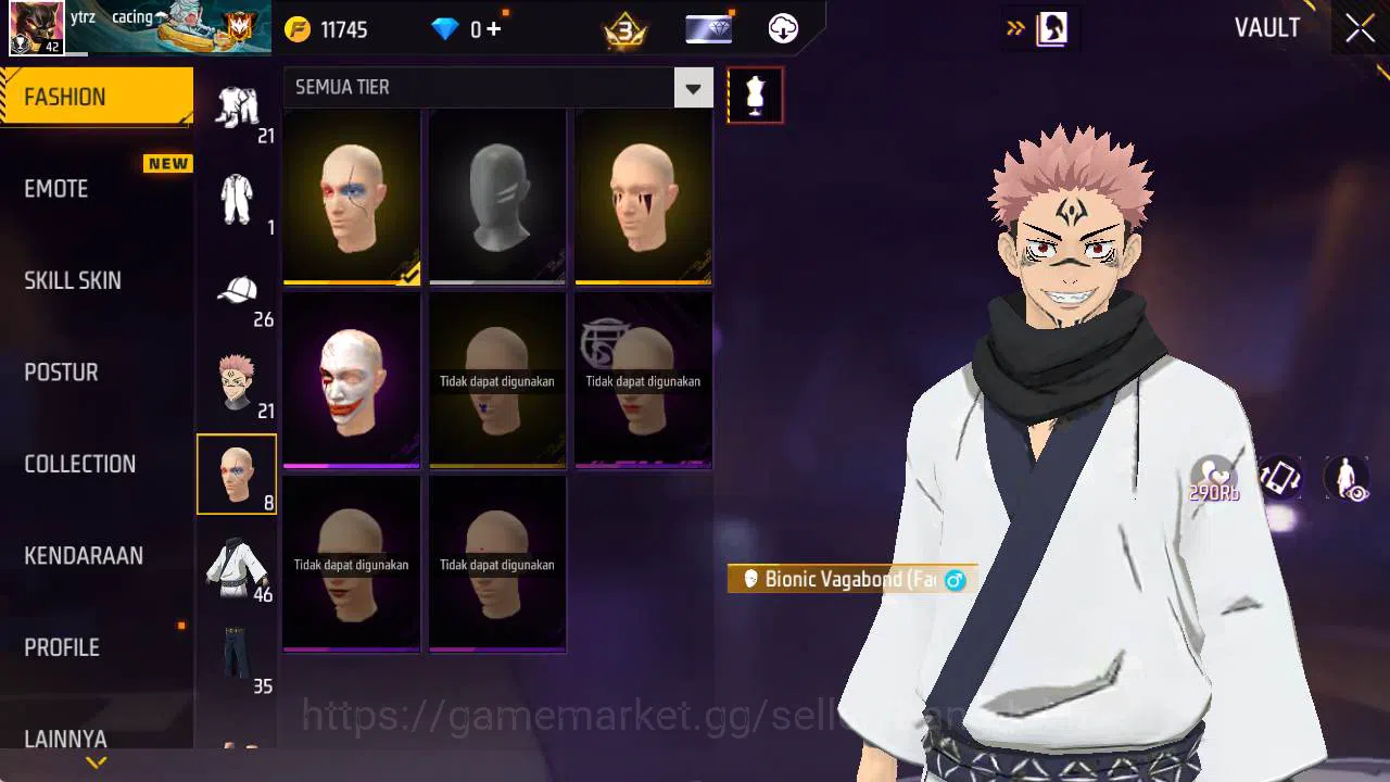 Free Fire Accounts Indonesia, Vault 46, SG lumut, bundle sukuna jjk, image 7
