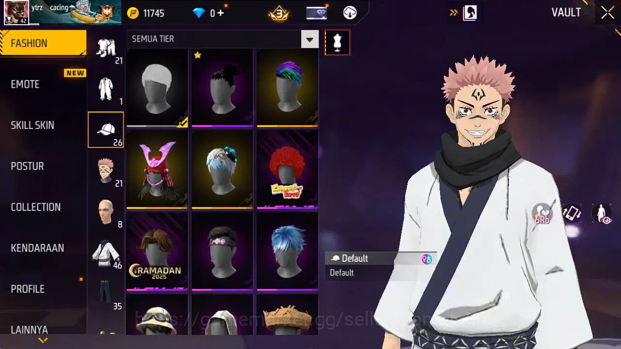 Free Fire Accounts Indonesia, Vault 46, SG lumut, bundle sukuna jjk, image 9