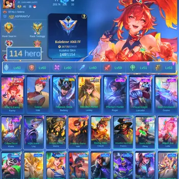 Mobile Legends: Bang Bang Accounts Others HERO 114 SKIN 148 | EMBLEM GOOD| PACE FANNY | VALE GARA| EPIC GUSION| HERO GOOD