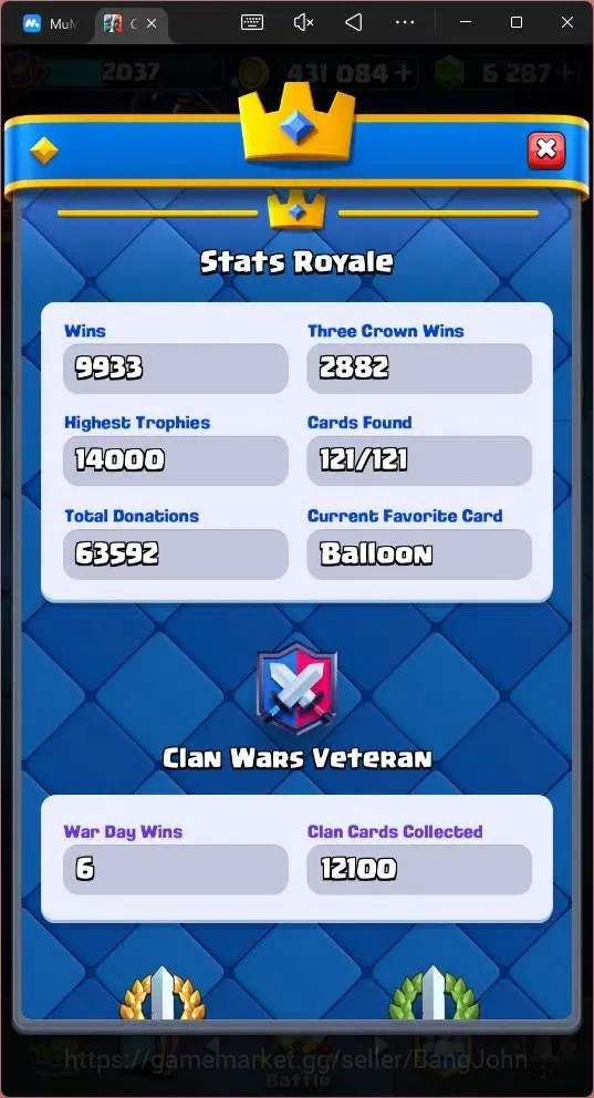 Clash Royale Accounts Global |CL 2037|KTL 16 |Trophy 394|121 Cards|35 Ma image 5