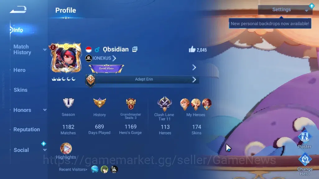 Honor of Kings Accounts Hero 113 Skin 174|3 Legend(Angela,Lady Sun,Li Xin) image 2