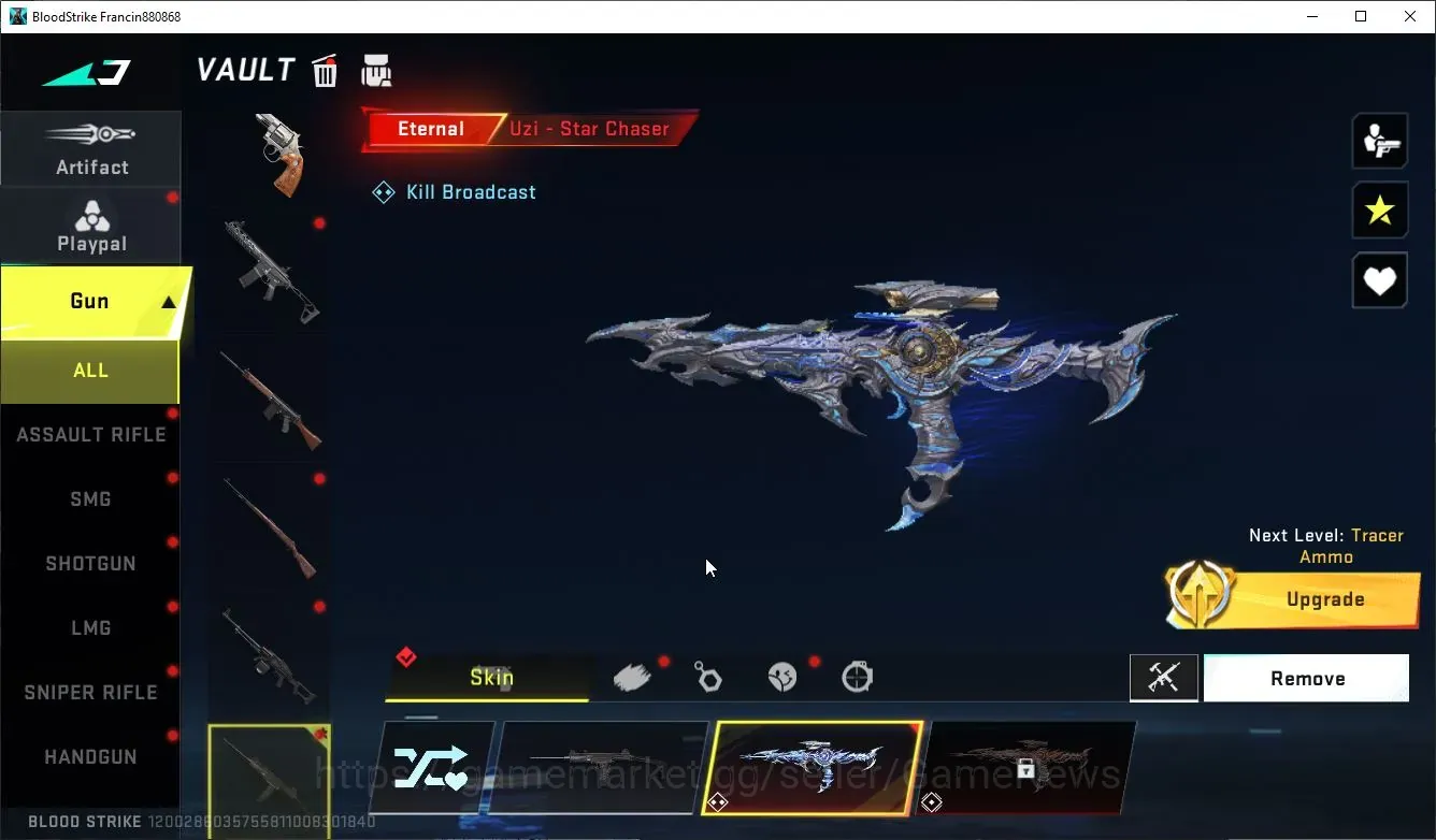 Blood Strike Accounts Collab Skin ASIA|ETERNAL Lv2 UZI-StarChas,MP7+MELEE Scyth|Collab New AOT M4A1 Battle of Faith+1 ULTRA 1