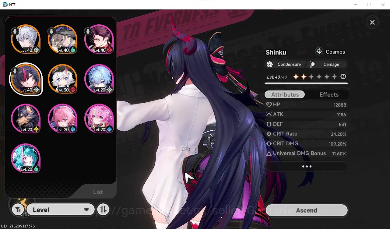 Neverness to Everness Accounts GLOBAL EU|HL 21|TL 8|3 S-Class (Shinku A2)+Sign,Jiuyuan,Sakiri|Selector ON|Overcast 1