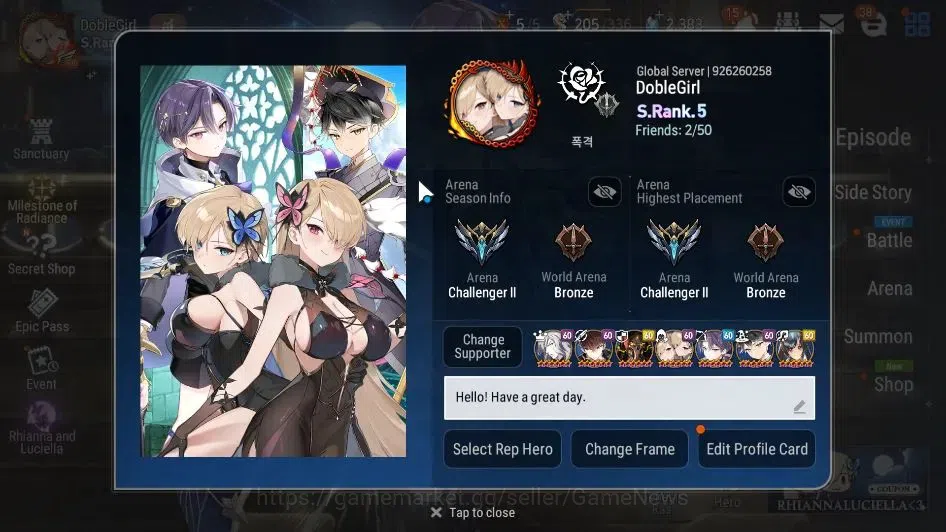 Epic Seven Accounts GLOBAL END GAME|26 ML(NOTOS,School Nurse Yulha,Rue image 2