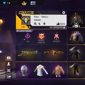 Free Fire Accounts M1887 TROMPET - KAKASI PUTIH - BUNDLE BTS - ANGEL PUTIH UNGU - BUNDLE BTS  -  EMOT BAJAK LAUT LANGKA
