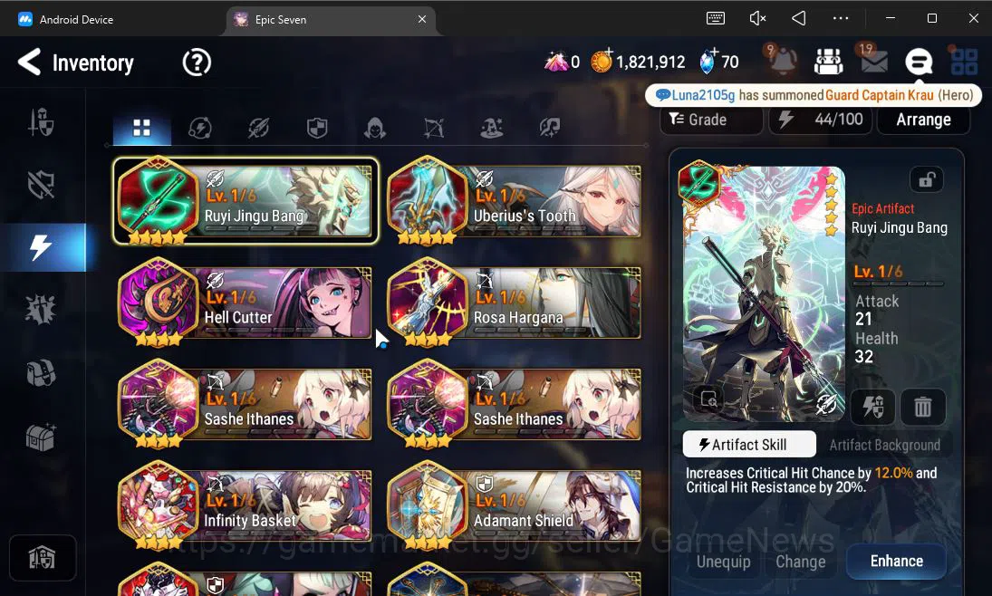 Epic Seven Accounts Starter GLOBAL UnVerif|Starter|2 ML (Lone Wolf Peira,Arbiter Vildred)+Setsuka,Yulha,Kise,Landy|Poh 15