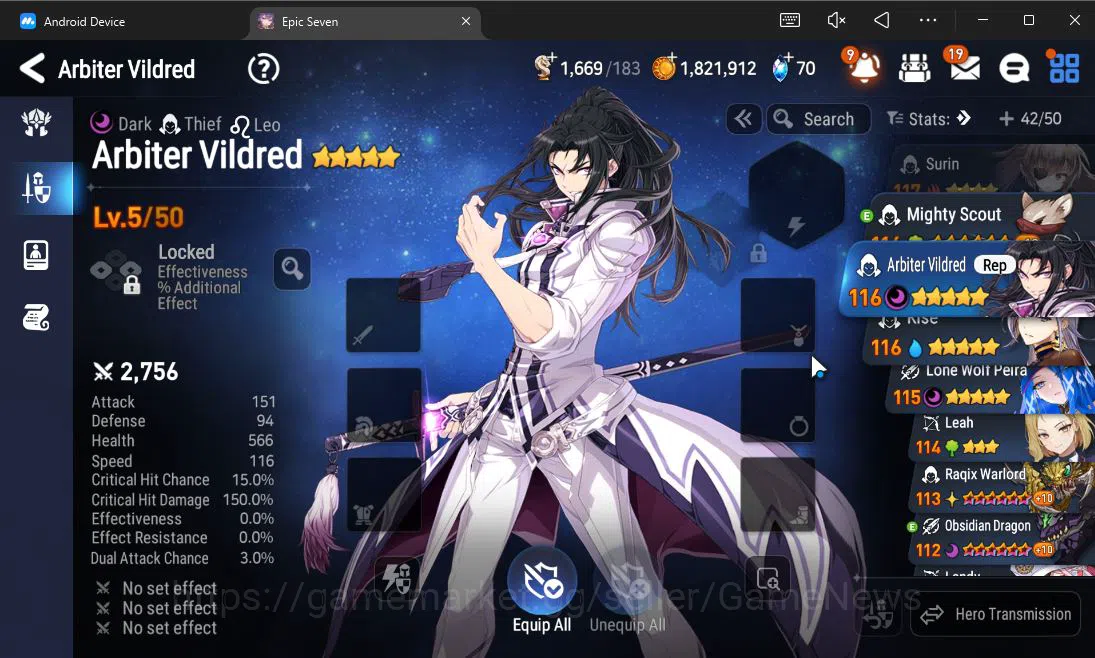 Epic Seven Accounts Starter GLOBAL UnVerif|Starter|2 ML (Lone Wolf Peira,Arbiter Vildred)+Setsuka,Yulha,Kise,Landy|Poh 19