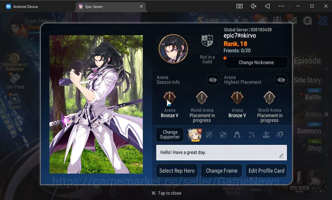 Epic Seven Accounts Starter GLOBAL UnVerif|Starter|2 ML (Lone Wolf Peira,Arbiter Vildred)+Setsuka,Yulha,Kise,Landy|Poh 2