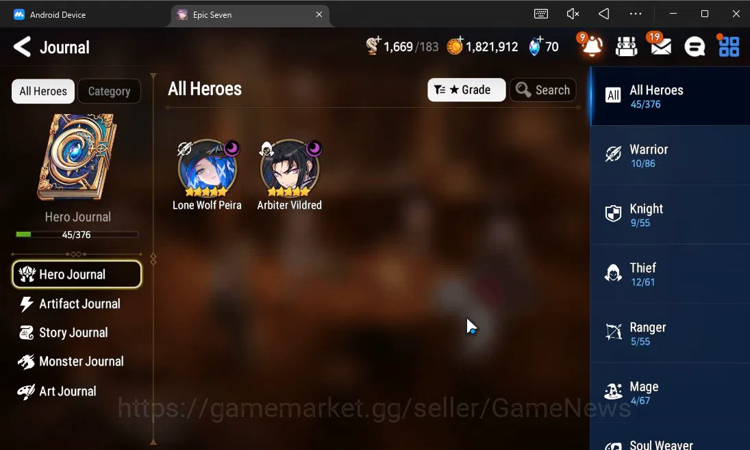 Epic Seven Accounts Starter GLOBAL UnVerif|Starter|2 ML (Lone Wolf Peira,Arbiter Vildred)+Setsuka,Yulha,Kise,Landy|Poh 5