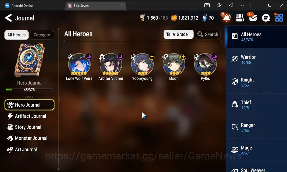 Epic Seven Accounts Starter GLOBAL UnVerif|Starter|2 ML (Lone Wolf Peira,Arbiter Vildred)+Setsuka,Yulha,Kise,Landy|Poh 6