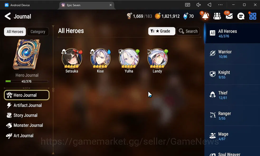 Epic Seven Accounts Starter GLOBAL UnVerif|Starter|2 ML (Lone Wolf Peira,Arbiter Vildred)+Setsuka,Yulha,Kise,Landy|Poh 7