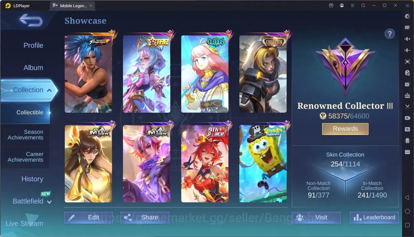 Mobile Legends: Bang Bang Accounts Global|Hero 133|Skin 254|Renowned|KOF Karina|5-STA image 2