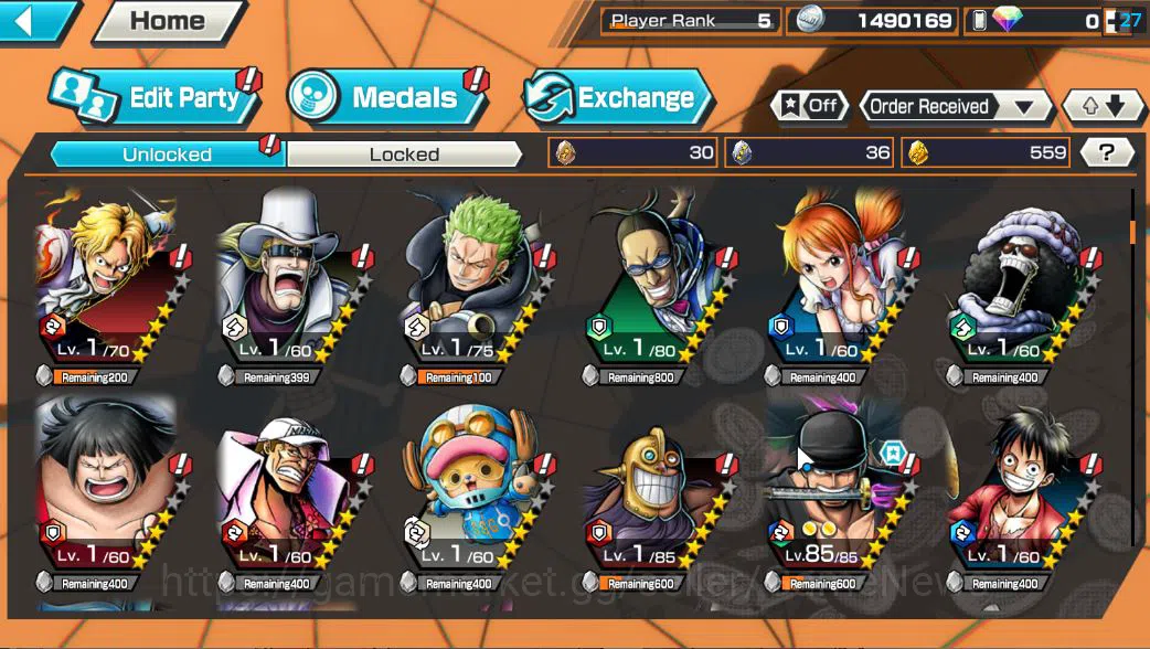 One Piece Bounty Rush Accounts Starter Global|3 EX |BP Kuzan,Raid On Onigashima Roronoa Zoro,Ama No marakumo Borsalino|Rank 6