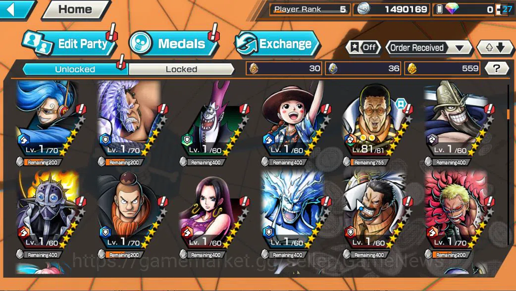 One Piece Bounty Rush Accounts Starter Global|3 EX |BP Kuzan,Raid On Onigashima Roronoa Zoro,Ama No marakumo Borsalino|Rank 7