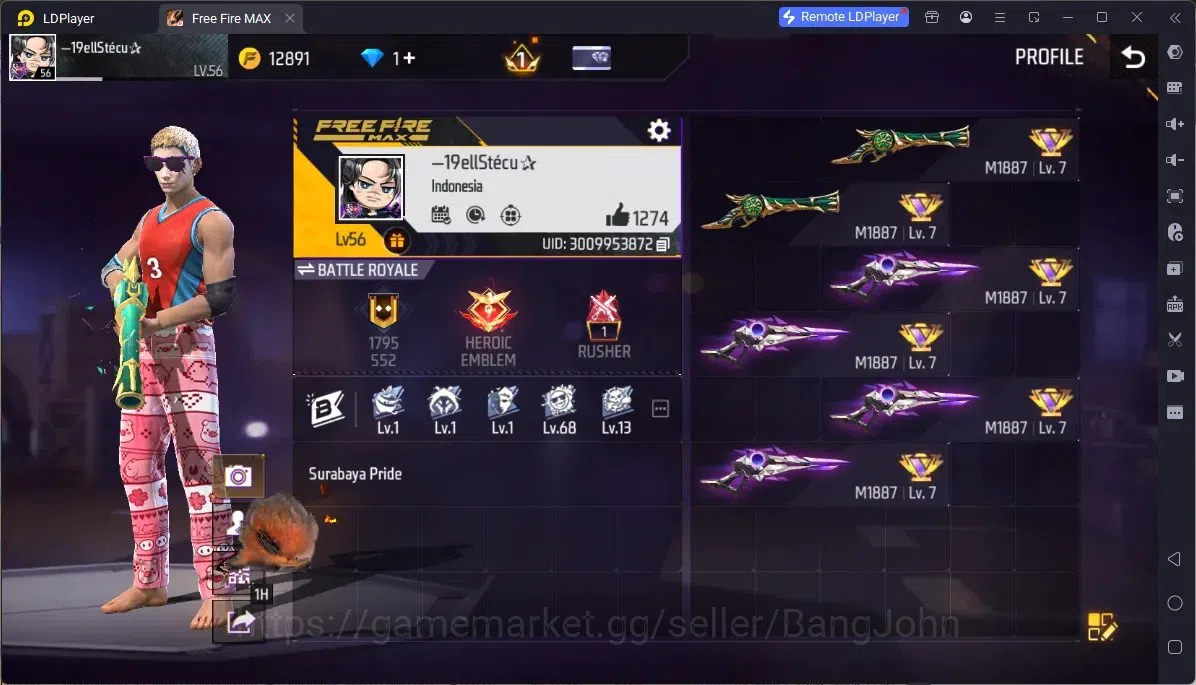 Free Fire Accounts Indonesia | 1 EVO (M1887 Sterling Conqueror Lv.4)| Backpack: Electrify Bunny, Day Of The Dead | Check SS 1